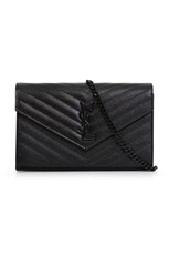 Saint Laurent SMALL MONOGRAMME QUILTED CHAIN WALLET | BLACK/BLACK